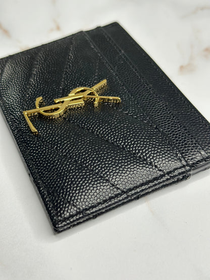 Pre-owned Saint Laurent grain de poudre black card holder