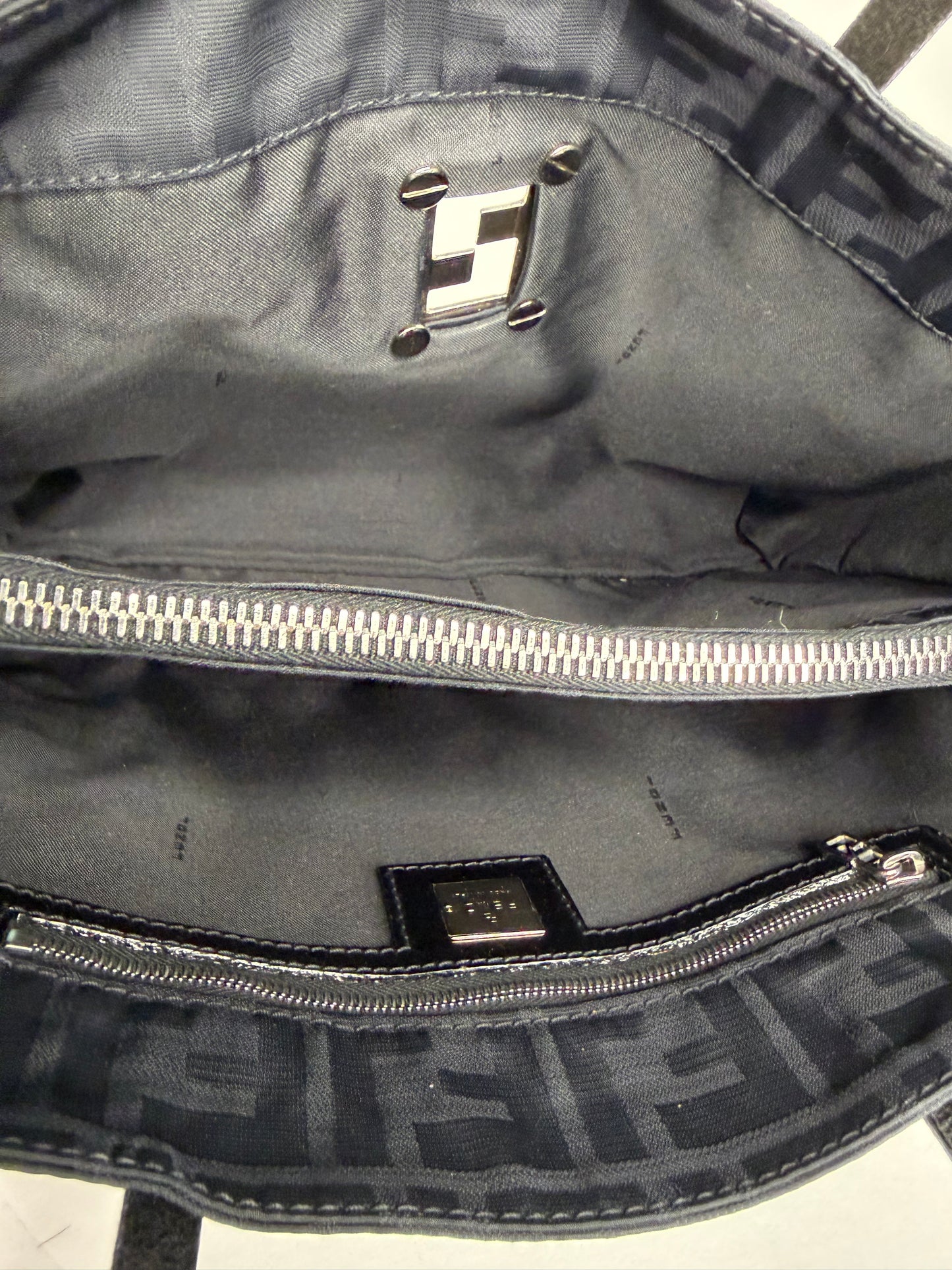 Pre-owned Fendi Black Zucca Nylon x leather tote