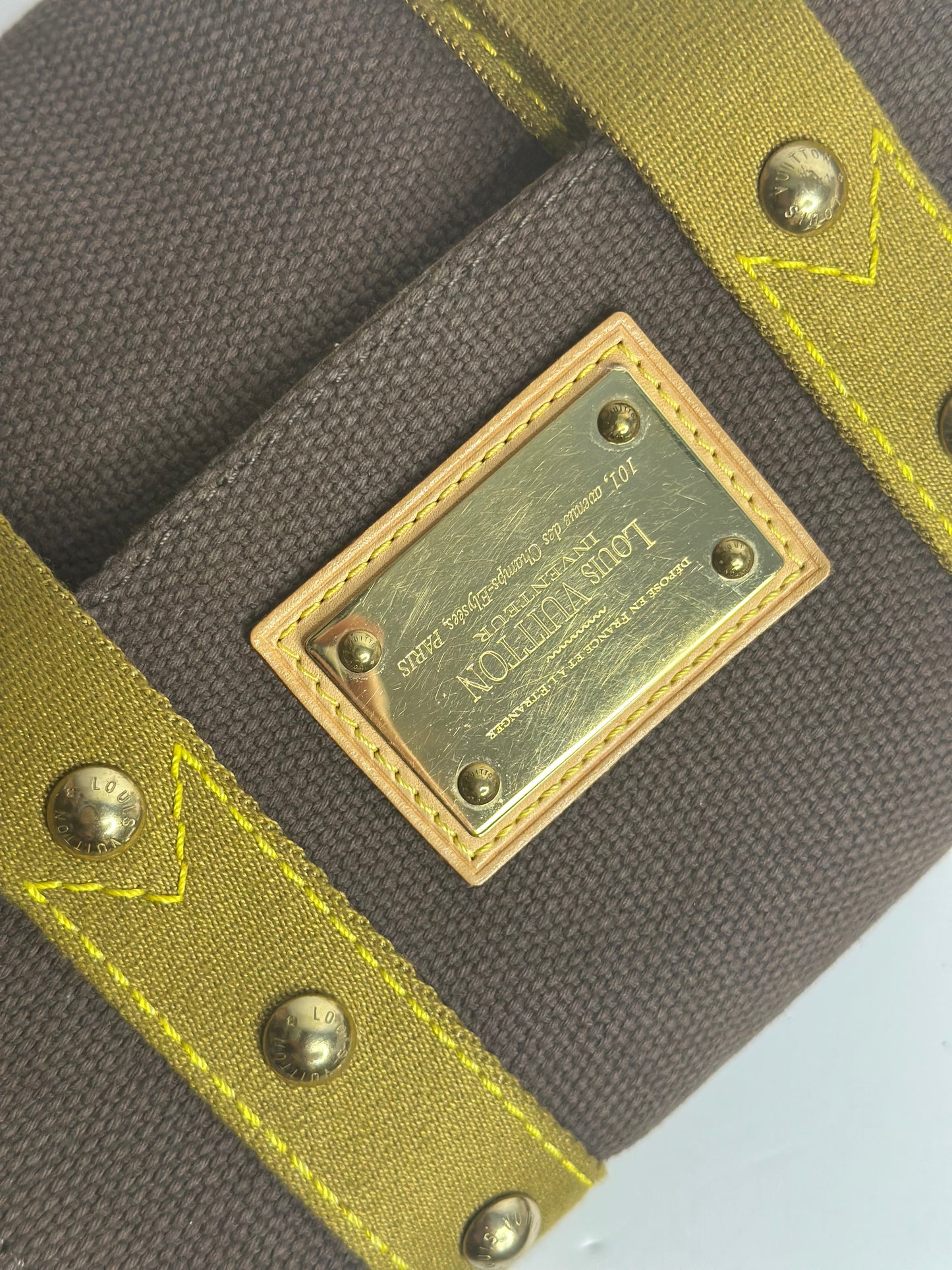 Pre-owned Louis Vuitton Antigua Sac Rabat bag in brown canvas with olive green straps