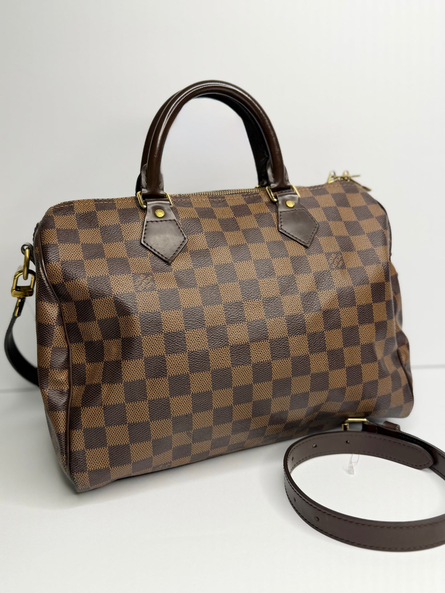 Pre-owned Louis Vuitton Damier Ebene Speedy 30 bandolier crossbody