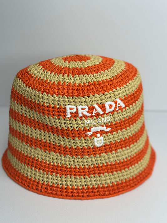 Pre-owned Prada raffia bucket hat size M