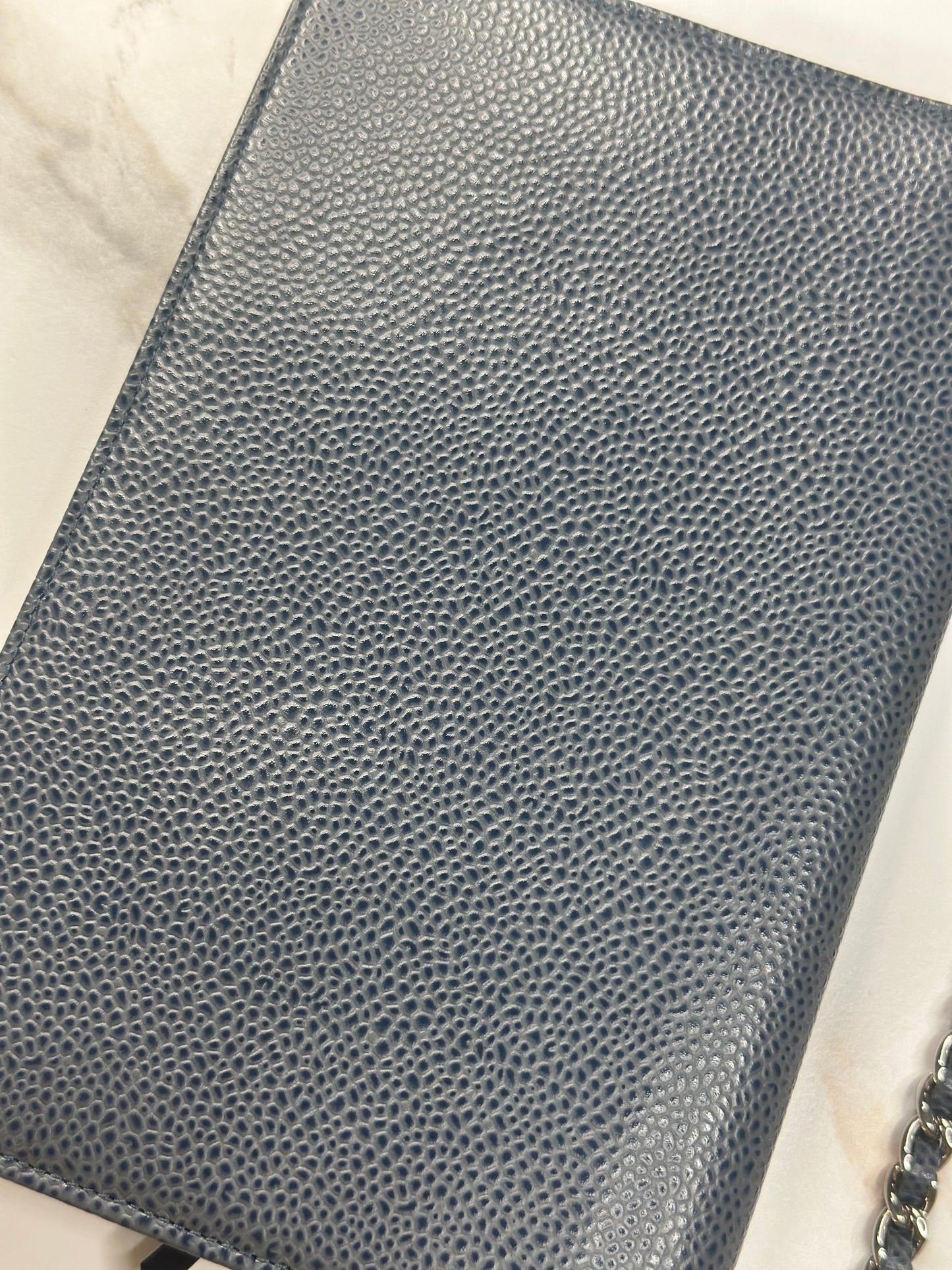 Pre-owned Chanel Timeless Wallet on Chain in blue caviar leather with silver-tone hardware