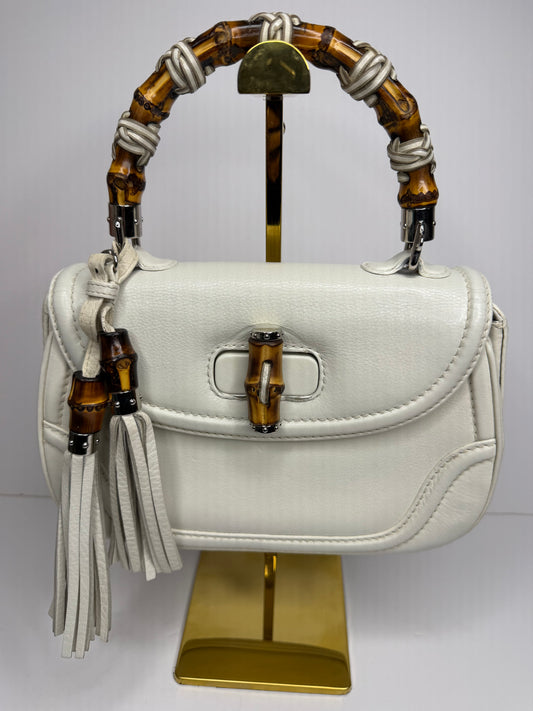 Pre-owned Gucci Bamboo Top Handle Bag Leather white leather