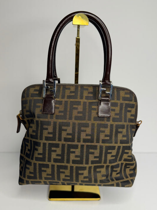 Pre-owned Fendi Zucca brown satchel top handle tote