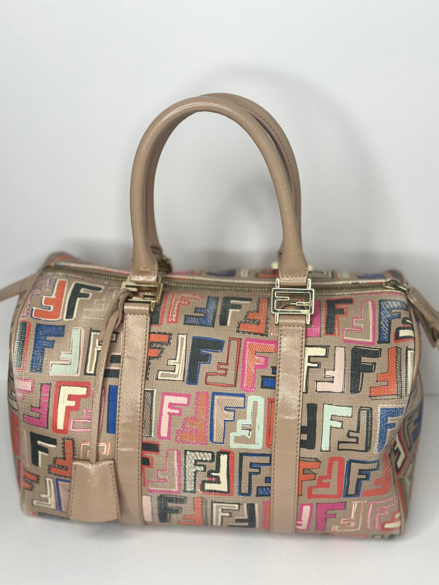 Pre-owned Fendi Boston Bag Zucca Coated Canvas Medium tote