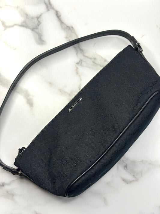 Pre-owned Gucci black canvas Ophidia strap boat pochette
