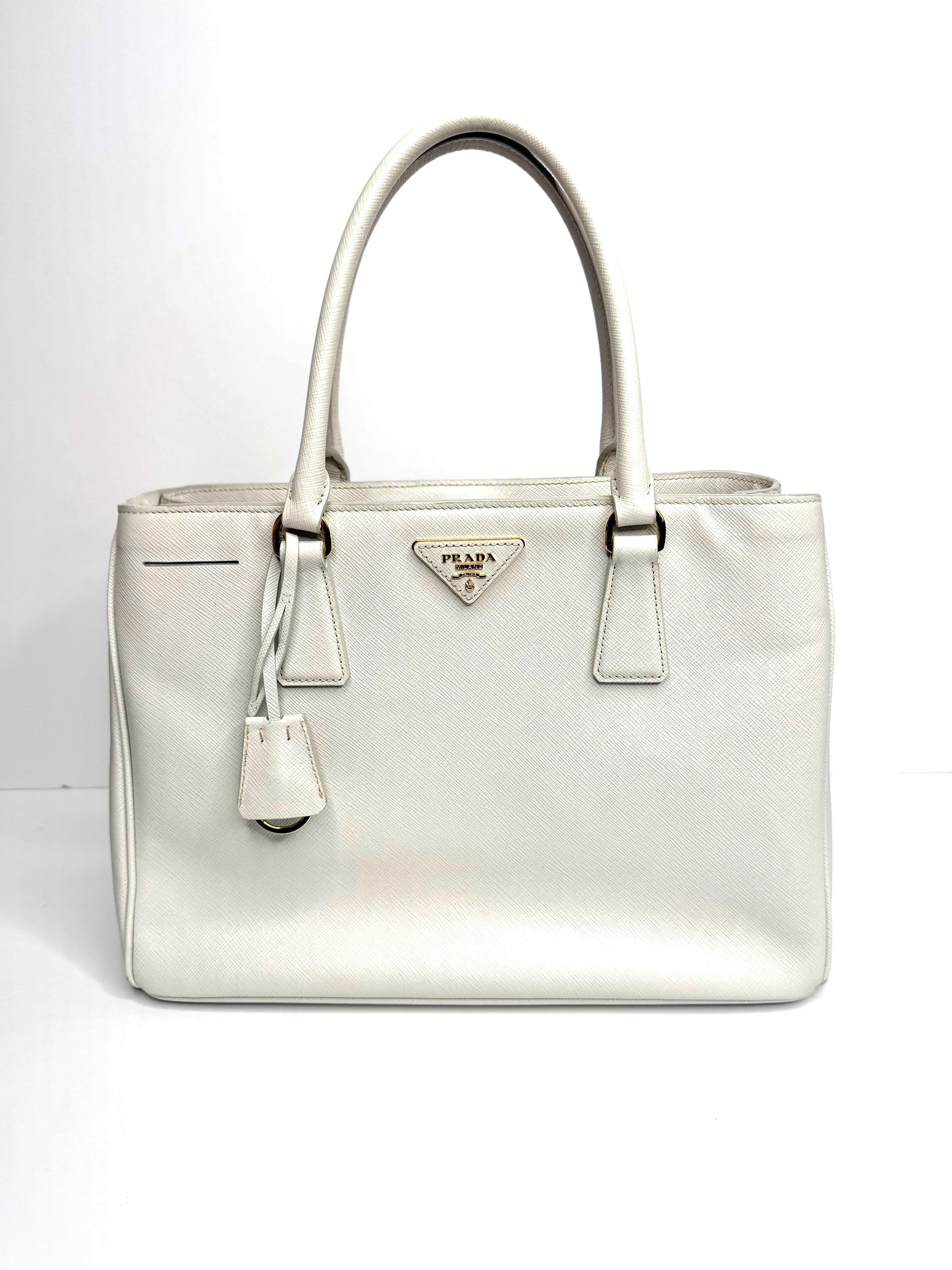 Pre-owned Prada White Saffiano leather medium galleria tote