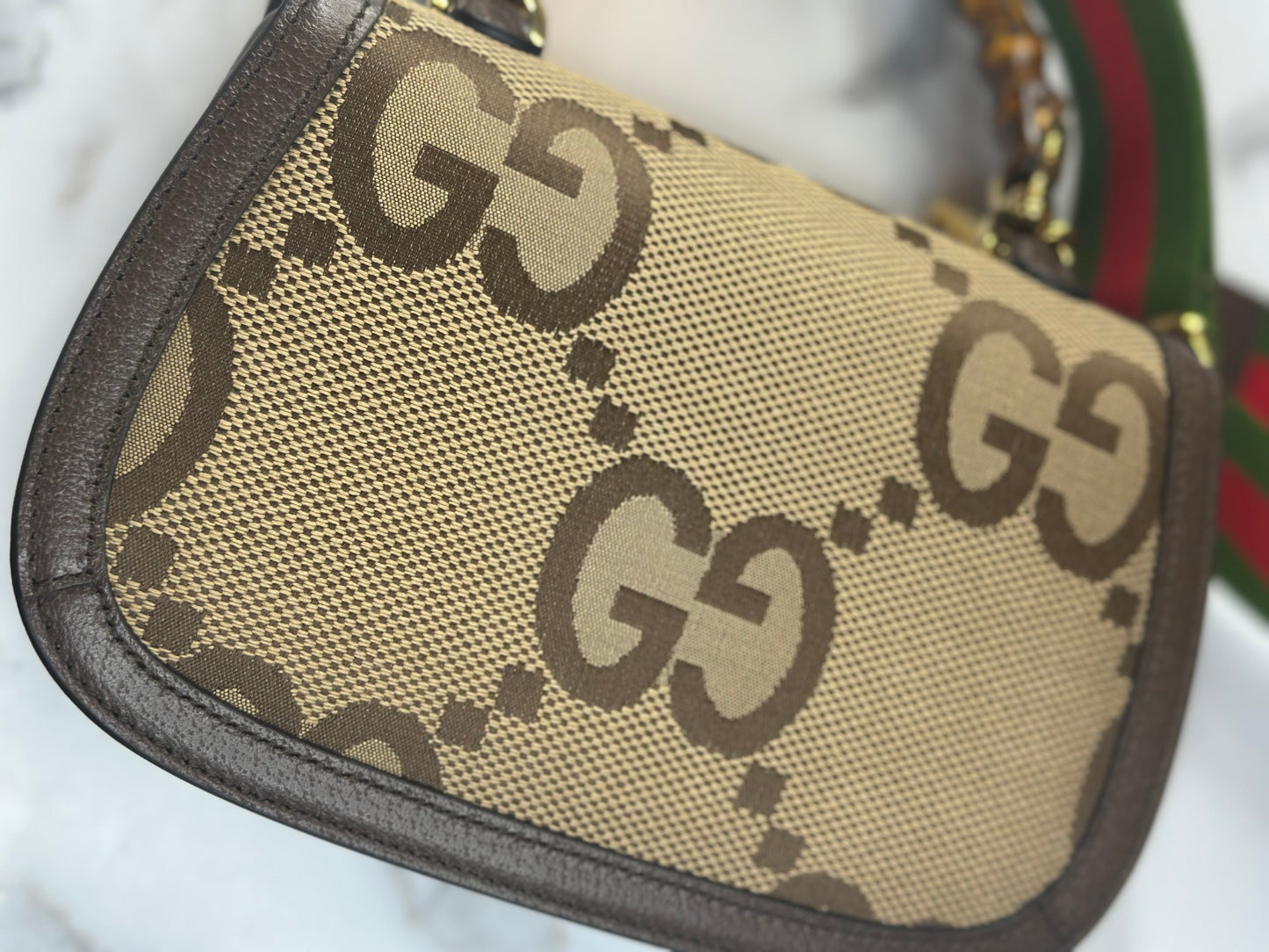 Pre-owned Gucci Bamboo 1947 Top Handle Bag Jumbo GG Canvas Small