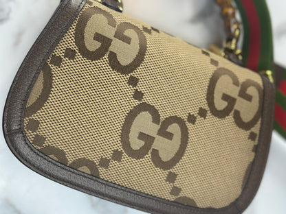 Pre-owned Gucci Bamboo 1947 Top Handle Bag Jumbo GG Canvas Small