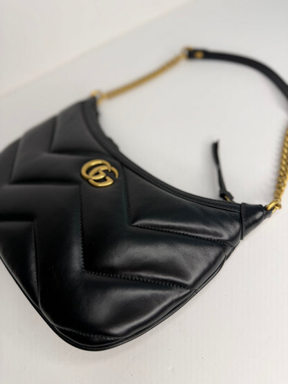 Pre-owned Gucci GG Marmont Chain Moon Hobo Matelasse Leather Small