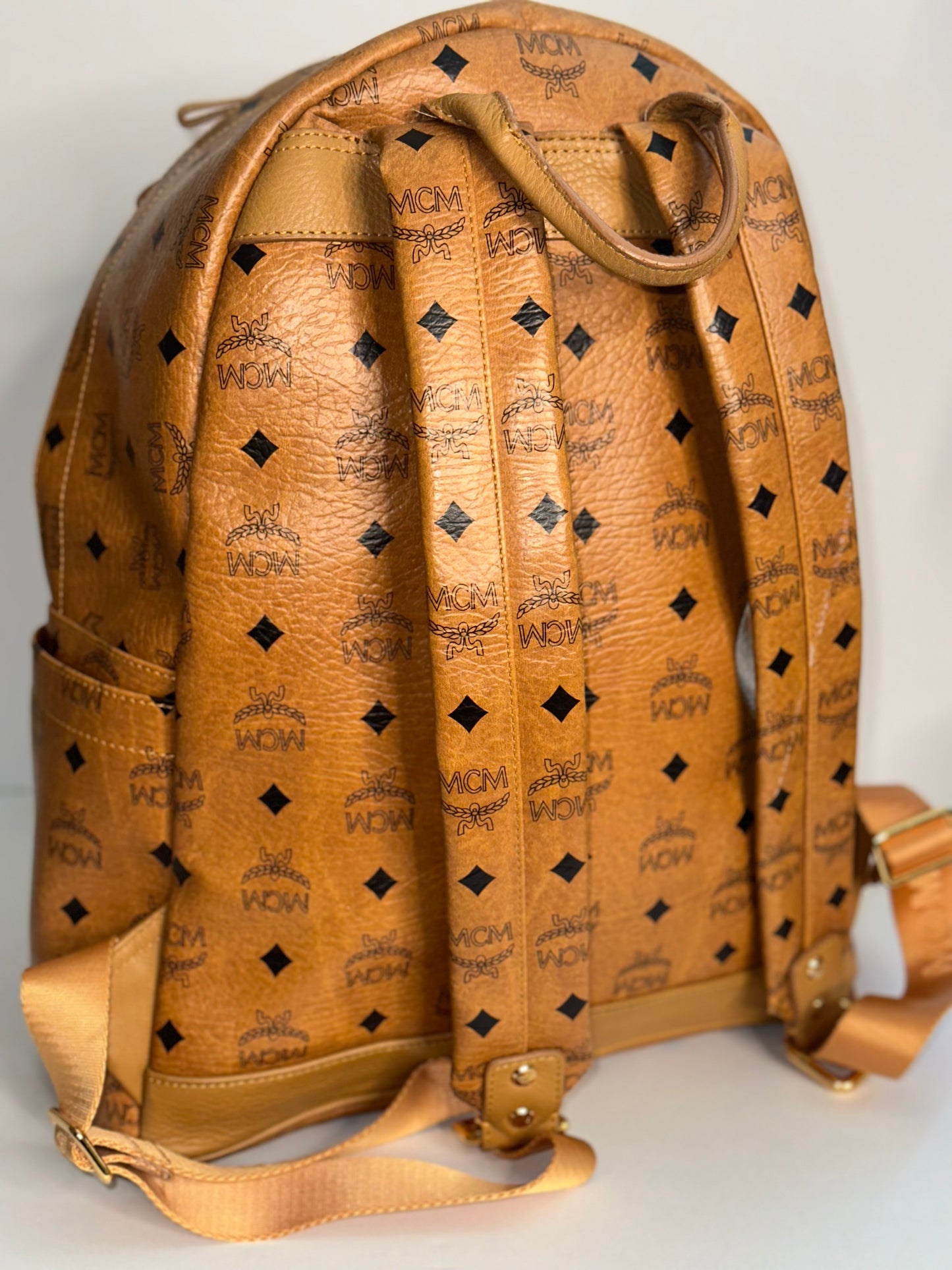 Pre-owned MCM stark visetos canvas studded backpack