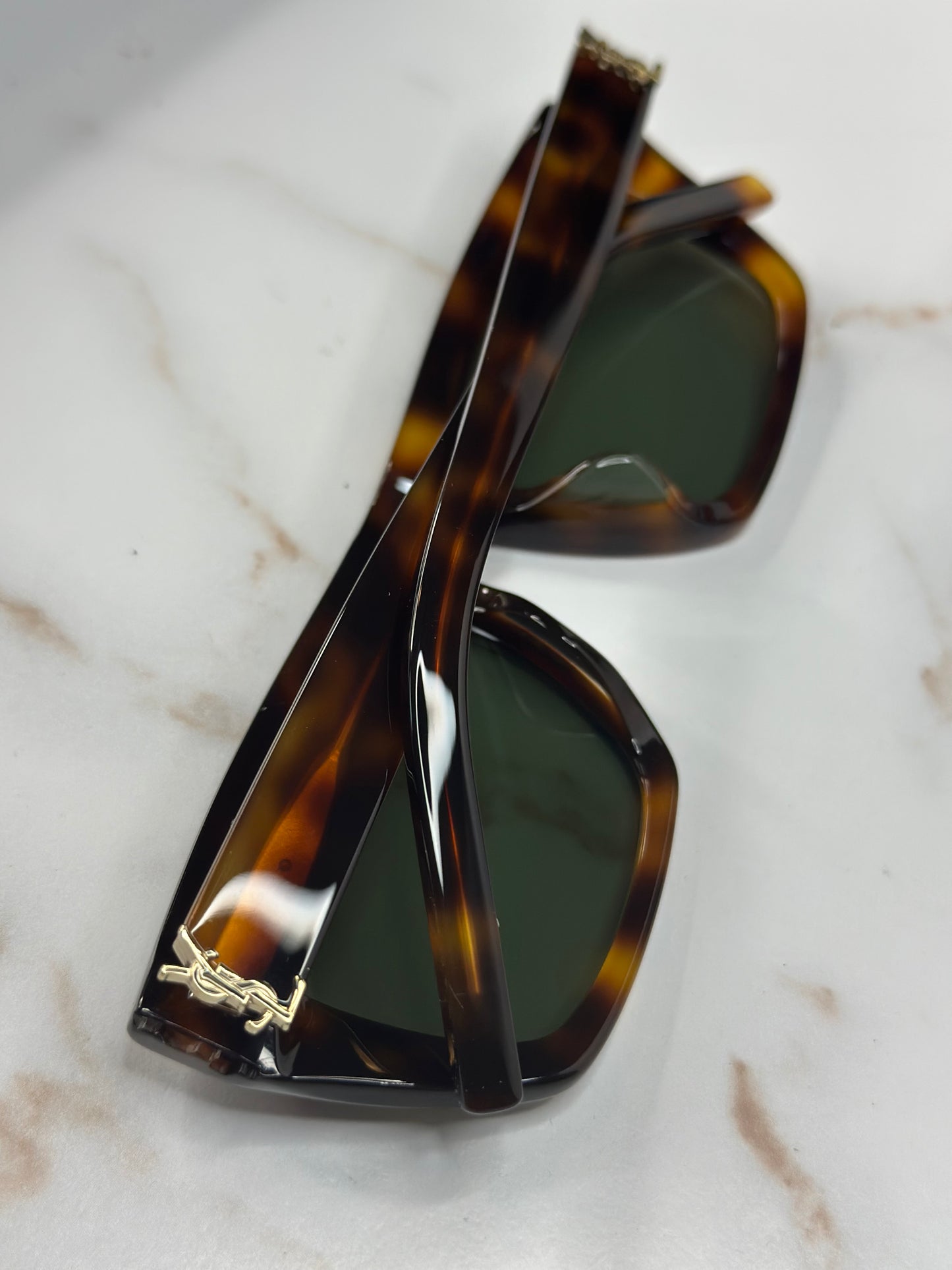 Pre-owned Saint Laurent Havana gold logo sunglasses