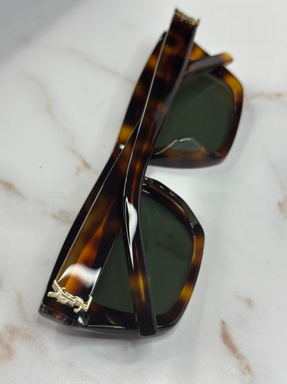 Pre-owned Saint Laurent Havana gold logo sunglasses