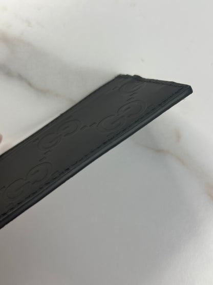 Pre-owned Gucci Rubber Effect GG Embossed Card Holder Black