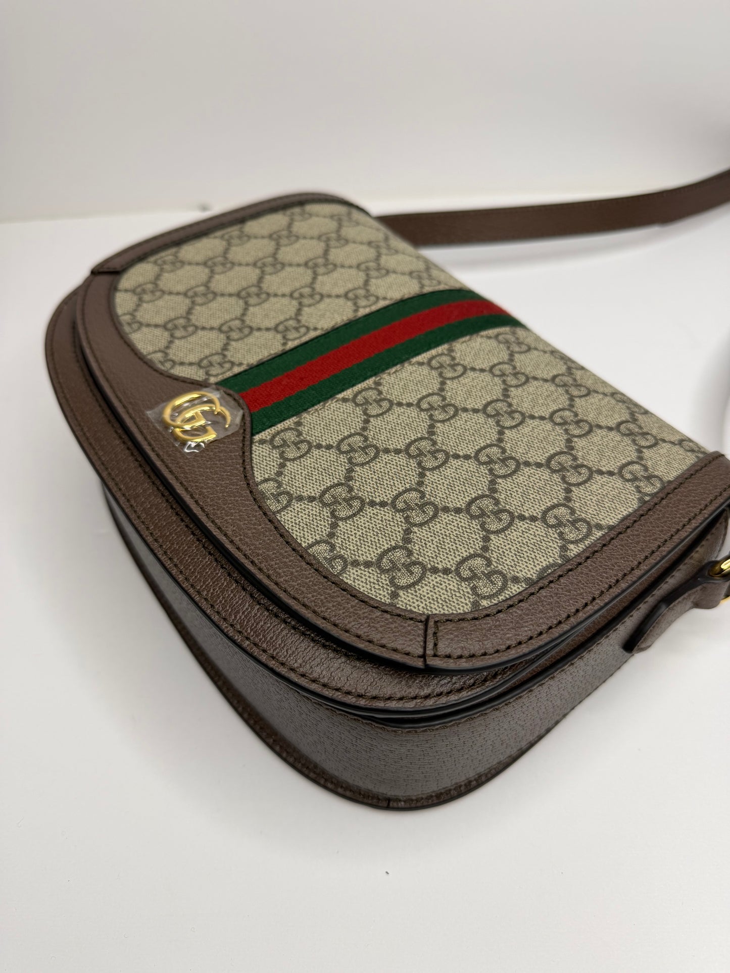 Pre-owned Gucci GG Supreme Monogram Web Small Ophidia Flap Messenger Bag Brown