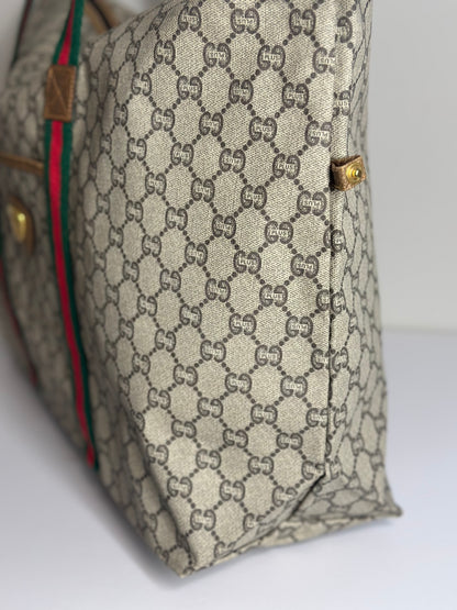 Pre-owned Gucci Vintage GG Plus canvas Sherry line weekender tote