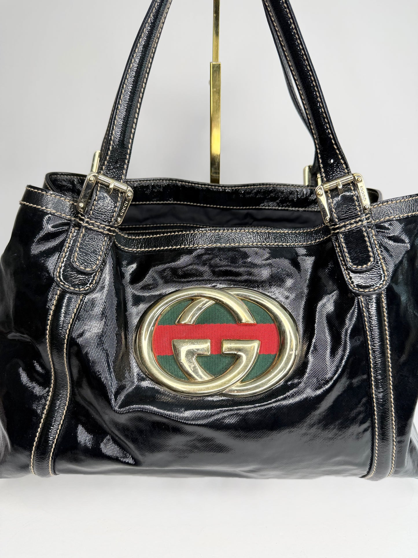 Pre-owned Gucci Dialux Medium Britt Tote Black