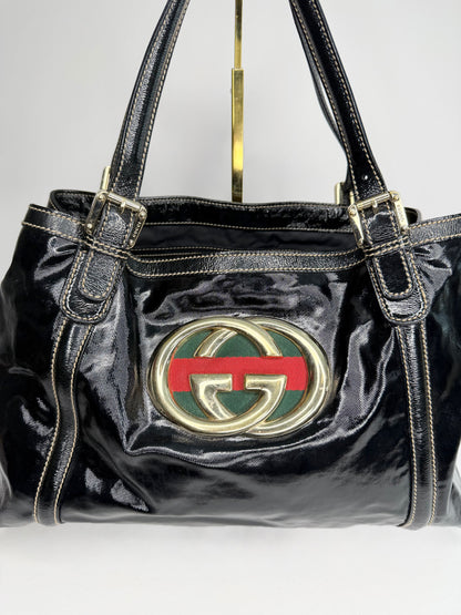 Pre-owned Gucci Dialux Medium Britt Tote Black
