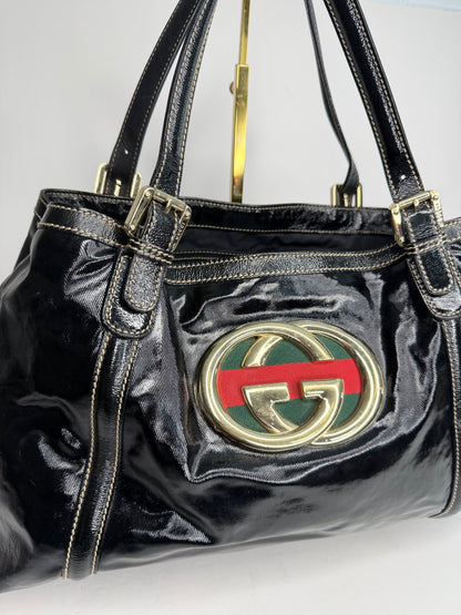 Pre-owned Gucci Dialux Medium Britt Tote Black
