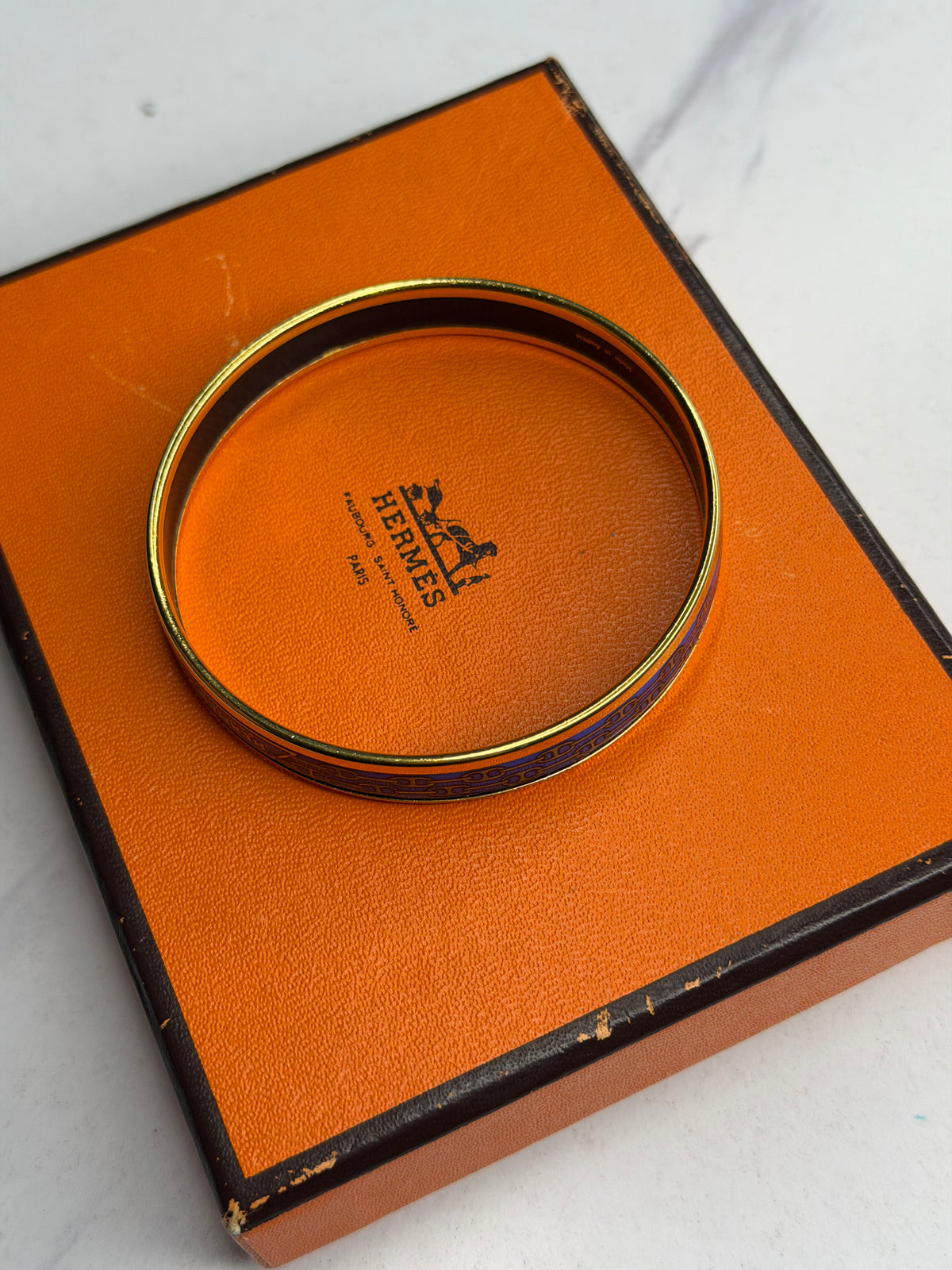 Pre-owned Hermes Emaillé Chaîne d'Ancre Bangle Bracelet GM