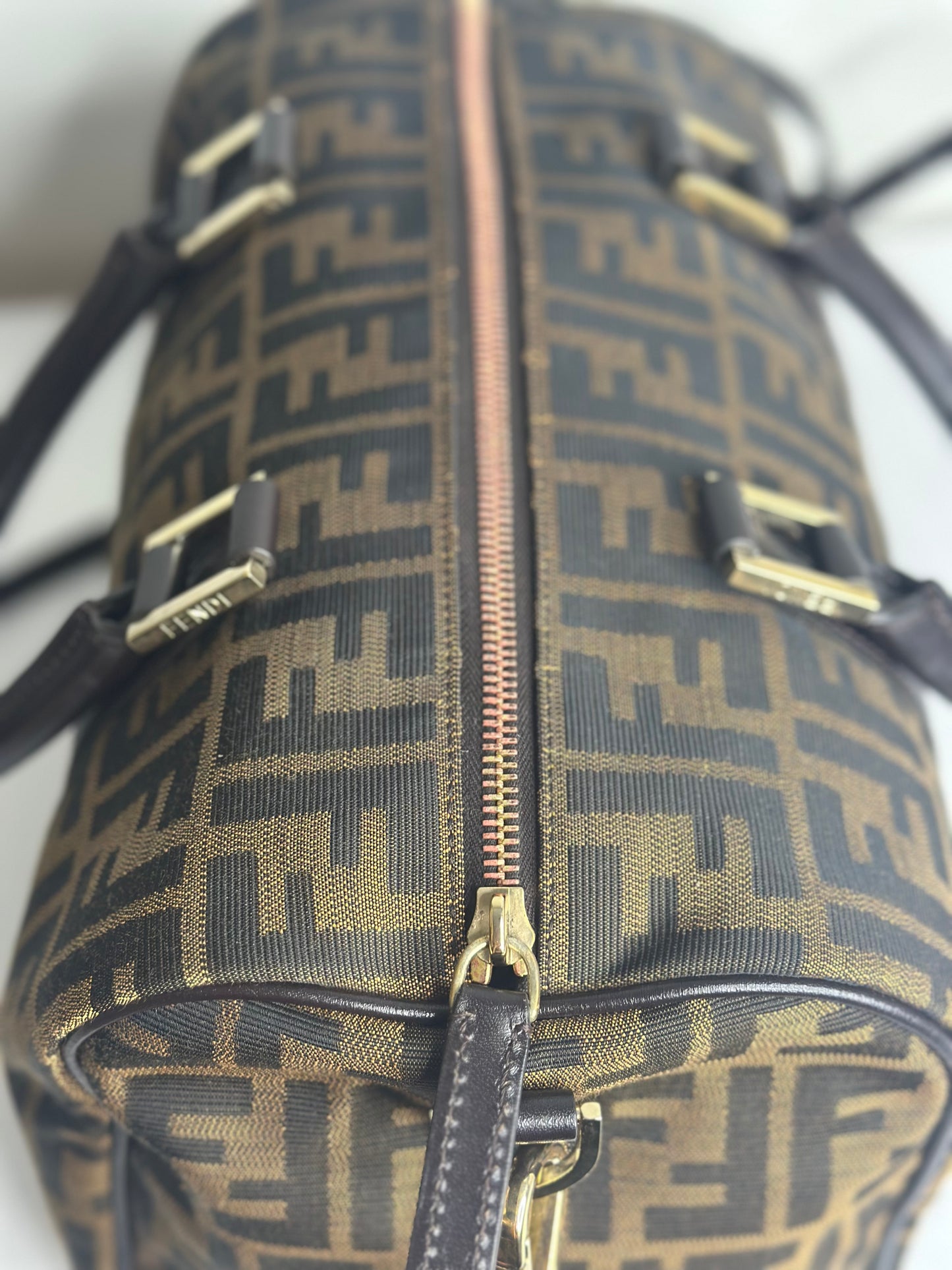 Pre-owned Fendi Zucca print canvas Boston two way tote