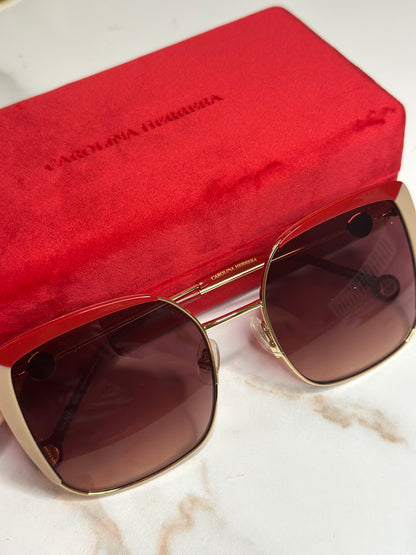 Pre-owned Carolina Herrera red x nude enamel sunglasses