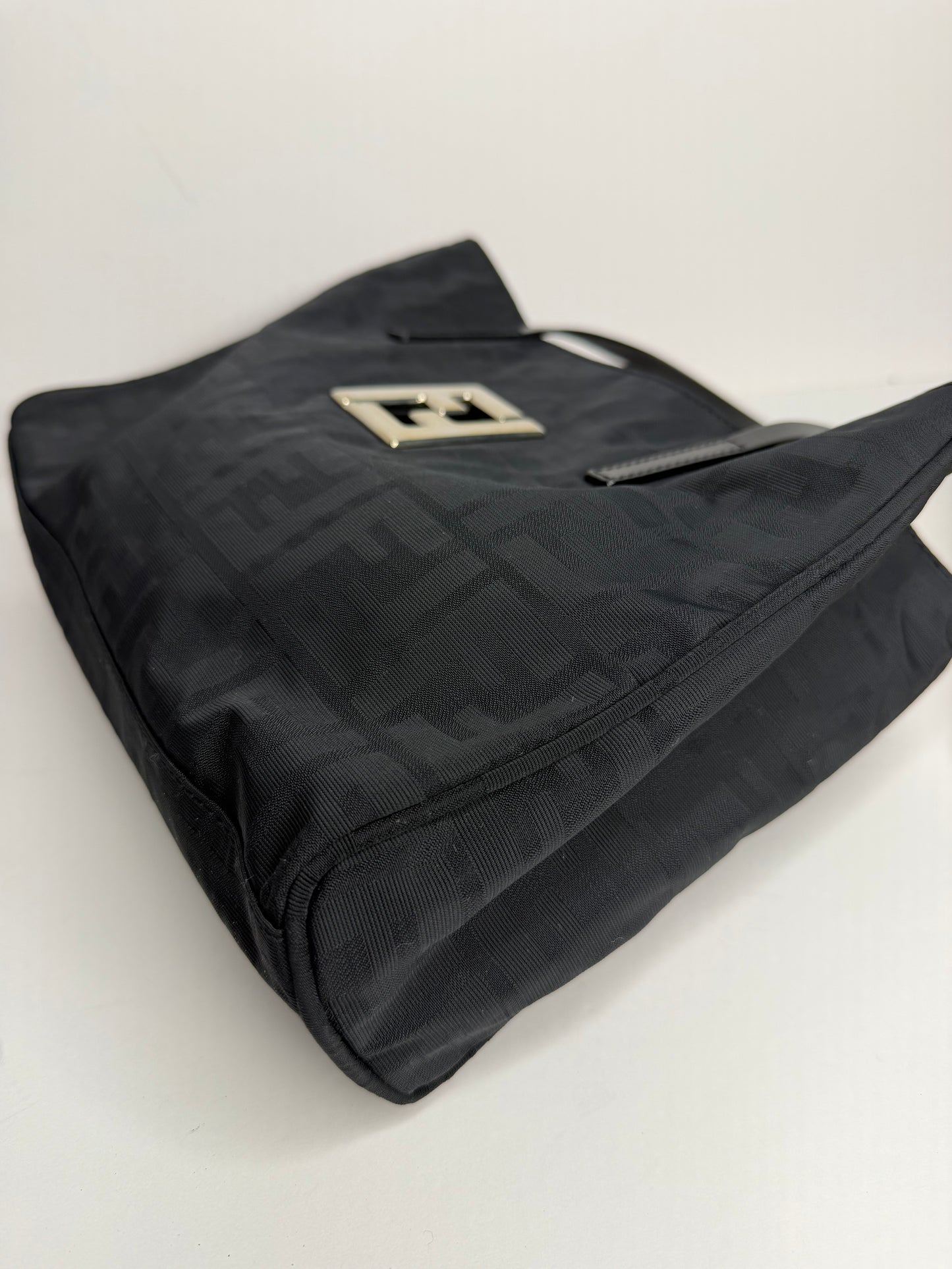 Pre-owned Fendi Black Zucca Nylon x leather tote