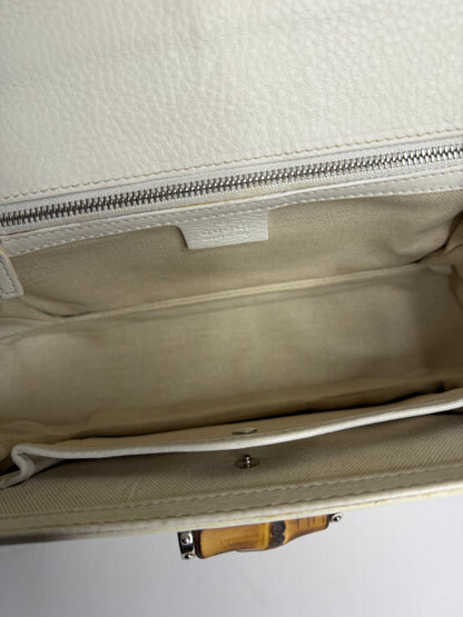 Pre-owned Gucci Bamboo Top Handle Bag Leather white leather