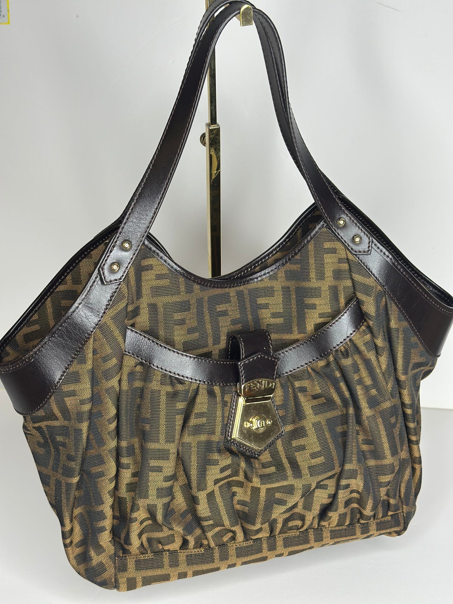 Pre-owned Fendi Tobacco Zucca Canvas and Leather Chef Tote