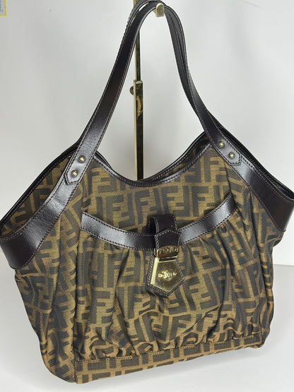 Pre-owned Fendi Tobacco Zucca Canvas and Leather Chef Tote