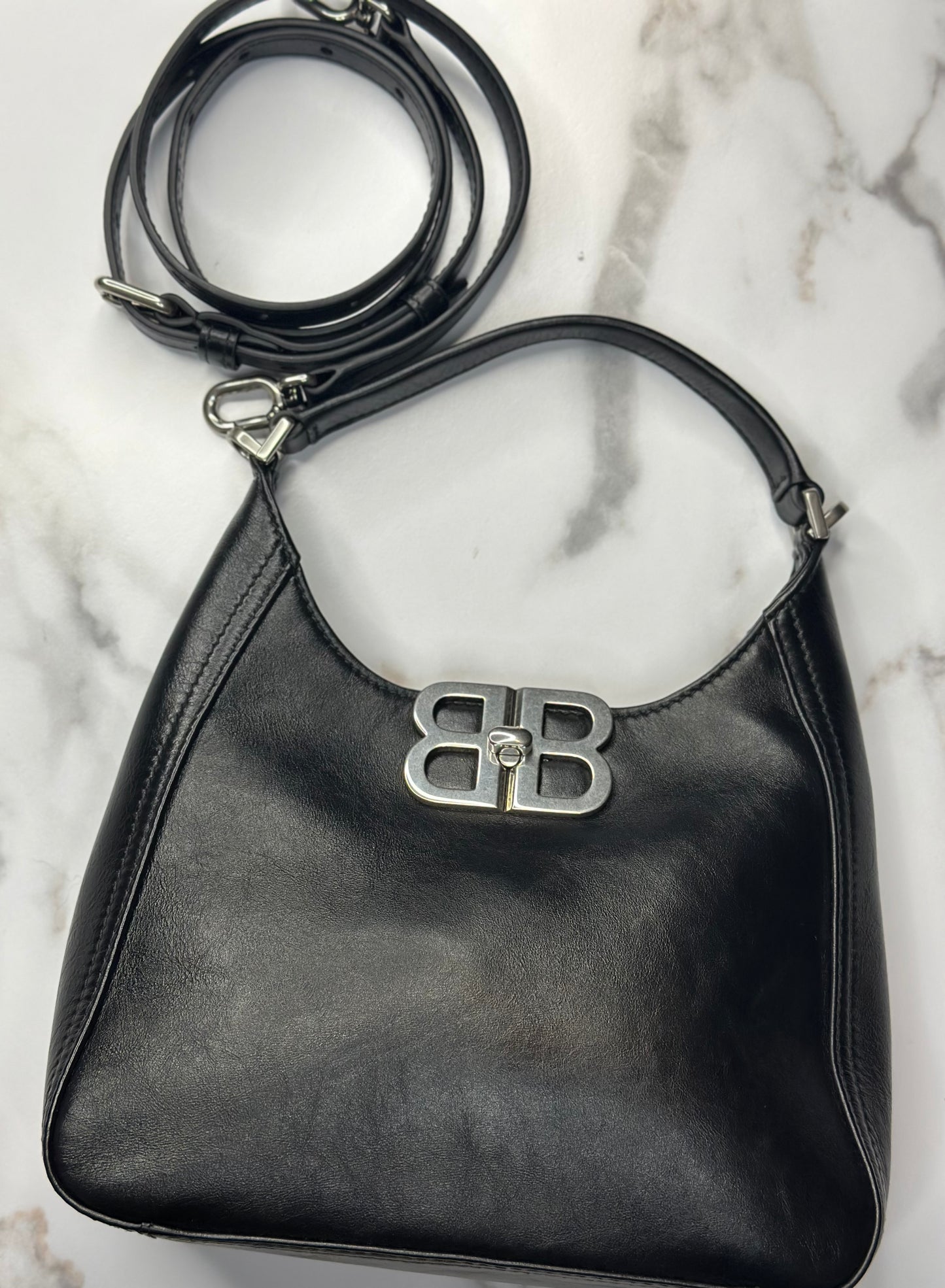 Pre-owned Balenciaga BB Soft small hobo bag in smooth leather with silver-tone hardware