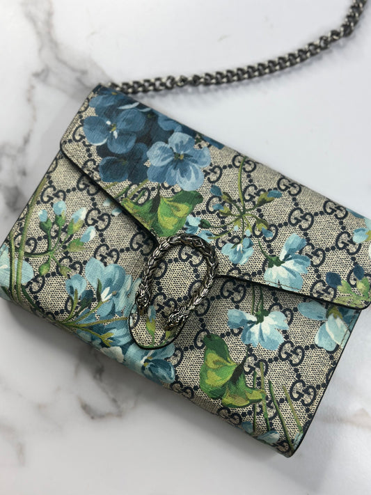 Pre-owned Gucci Dionysus Chain Wallet Blooms Print GG Coated Canvas Small crossbody