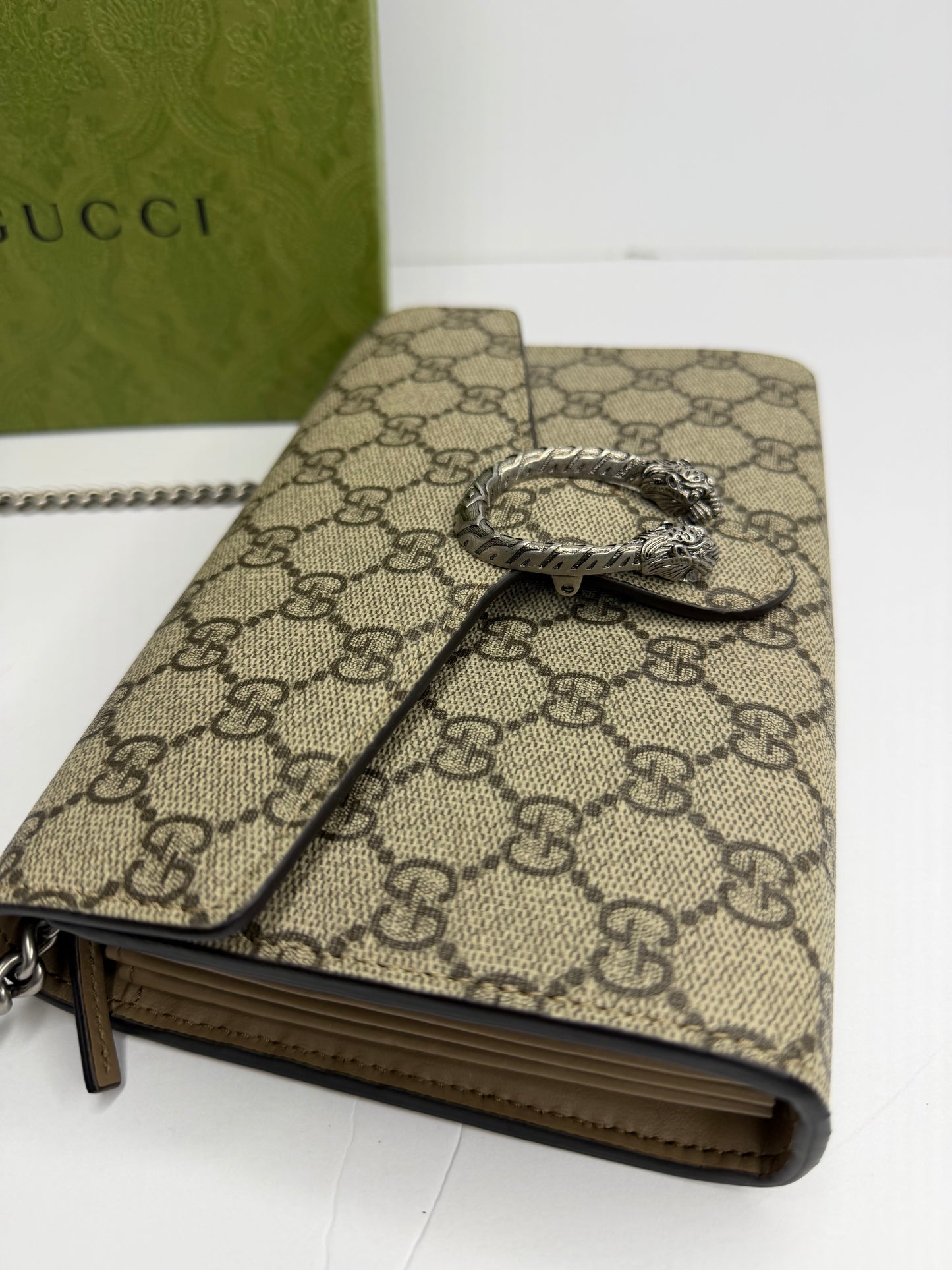 Pre-owned Gucci Dionysus supreme canvas wallet on chain, Crossbody