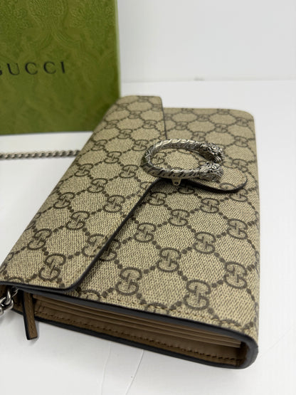 Pre-owned Gucci Dionysus supreme canvas wallet on chain, Crossbody