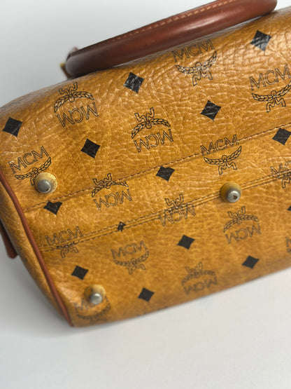 Pre-owned MCM vintage Boston bag in cognac Visetos monogram canvas with brown leather handles