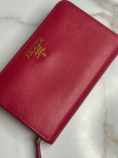 Pre-owned Prada hot pink Saffiano leather wallet