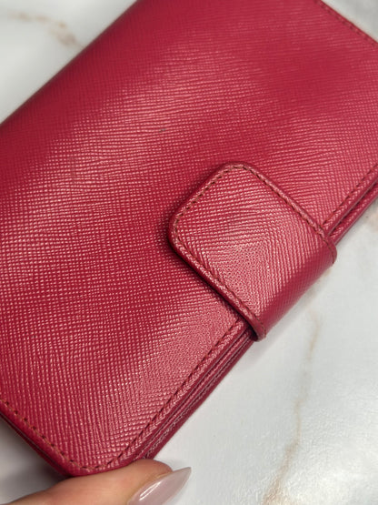 Pre-owned Prada hot pink Saffiano leather wallet
