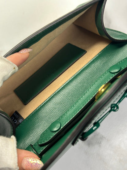 Pre-owned Gucci Emerald Green 1955 Mini Horsebit Bag w/ Web Strap