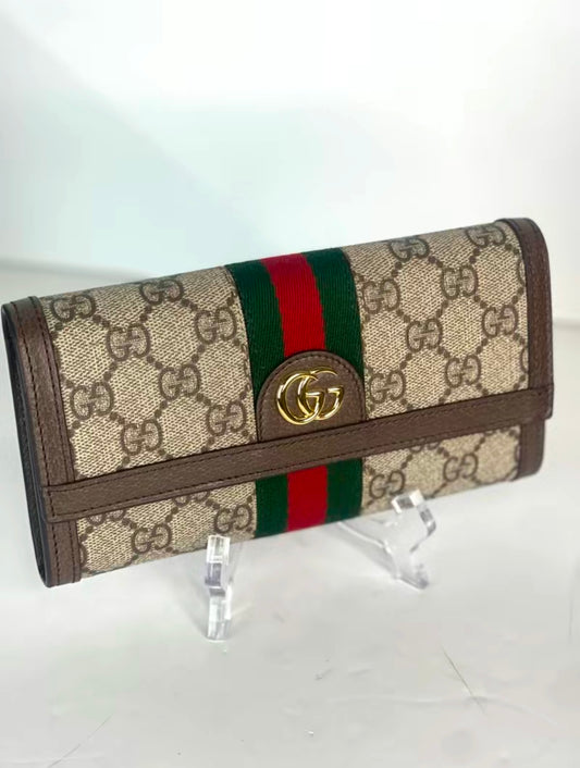 Pre-owned GUCCI Ophidia GG Beige and Ebony Continental Wallet