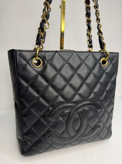 Pre-owned Chanel Black caviar leather petite, shopping tote shoulder bag