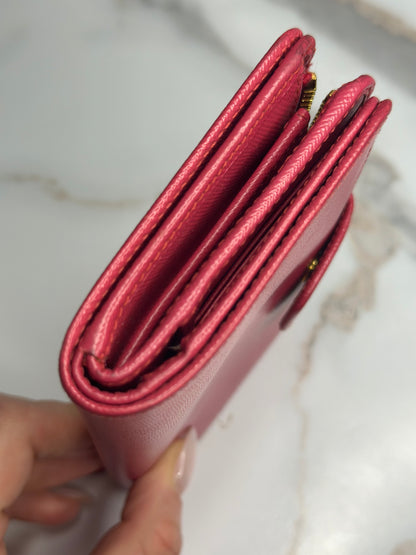 Pre-owned Prada hot pink Saffiano leather wallet