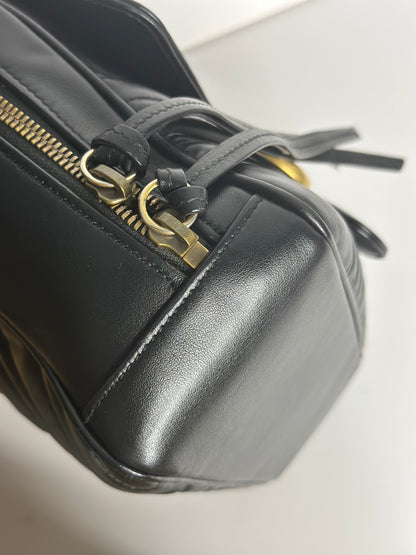 Pre-owned Gucci GG Marmont Black matalasse leather crossbody with sylvie web strap.
