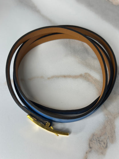 Pre-owned Hermes Swift Hapi 3 MM Triple Tour Bracelet S Bleu Paradis