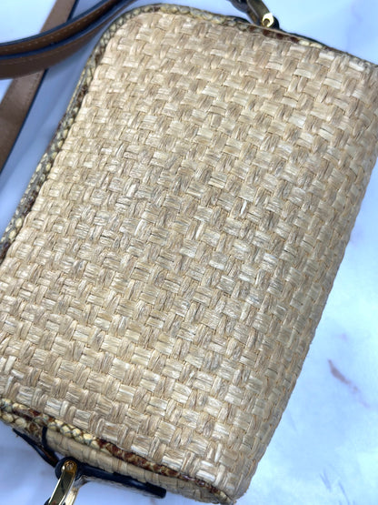 Pre-owned Gucci Raffia Elaphe Mini Ophidia Shoulder Bag Natural Cream Brown