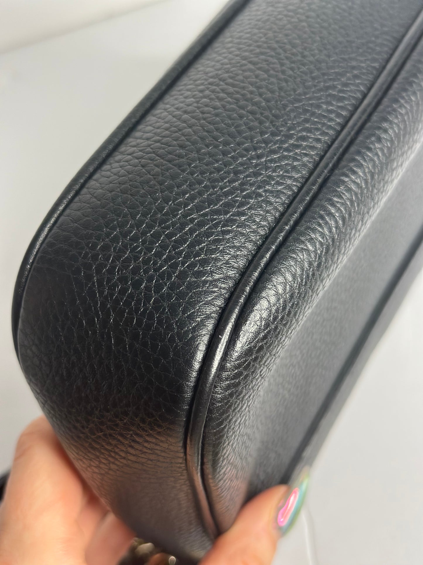 Pre-owned Gucci Black pebbled leather interlocking logo Soho, Crossbody and wallet