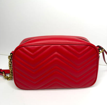 Pre-owned Gucci Matelasse Small GG Marmont Chain Shoulder Bag Hibiscus Red