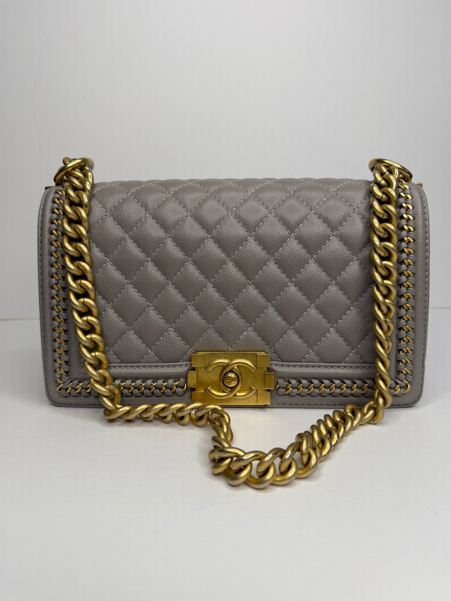 Pre-owned Chanel oy Flap Bag Quilted Caviar with Whipstitch Chain