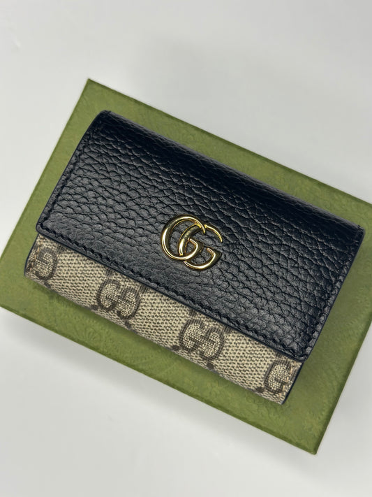 Pre-owned Gucci GG Marmont leather x canvas key holder