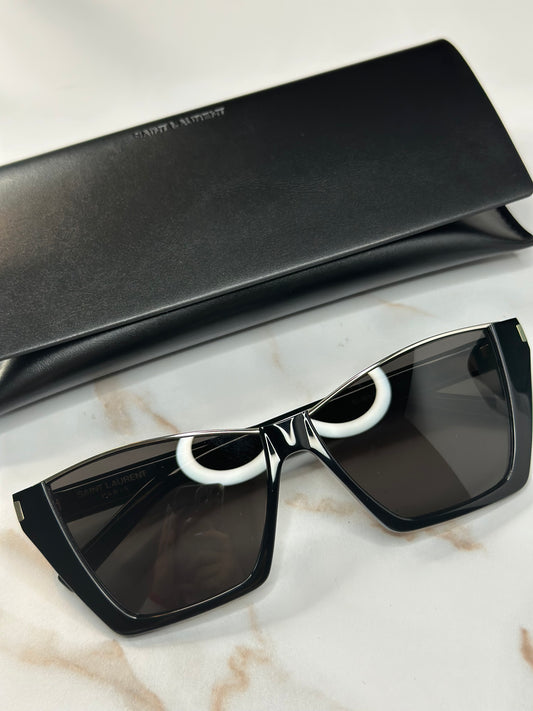 Pre-owned Saint Laurent black x silver geometric frame sunglasses