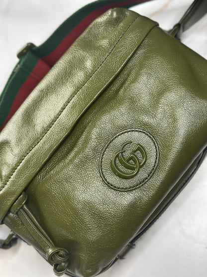 Pre-owned Gucci khaki green Tonal GG Shoulder Bag Leather